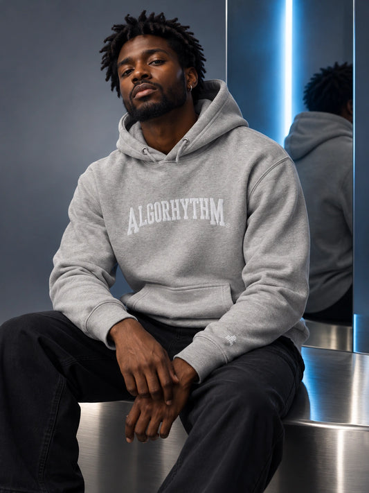 ALGORHYTHM SIGNAL: Legacy Series Hoodie — AI-generated editorial campaign image