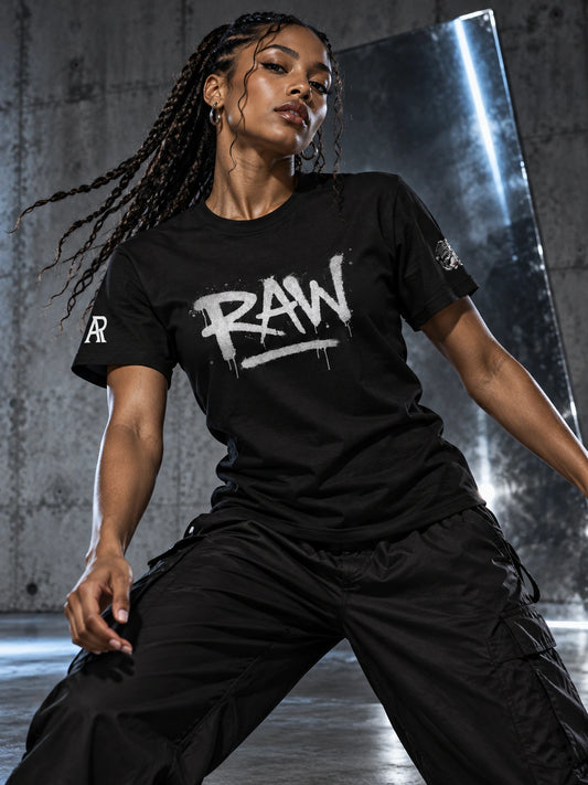 Algorhythm: RAW Premium T-Shirt — AI-generated editorial campaign image